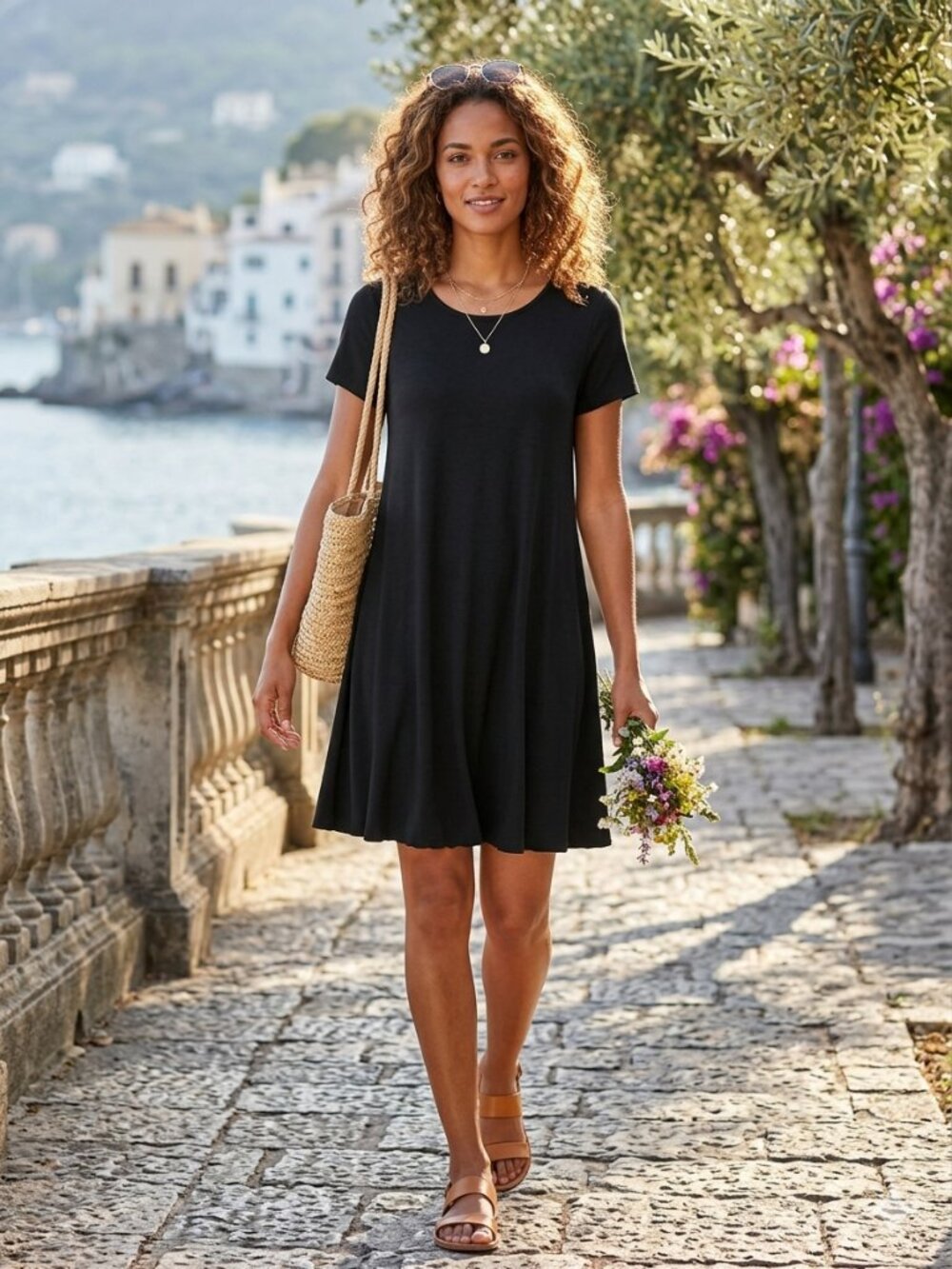 EST 1946 Black Short-Sleeve Swing Dress